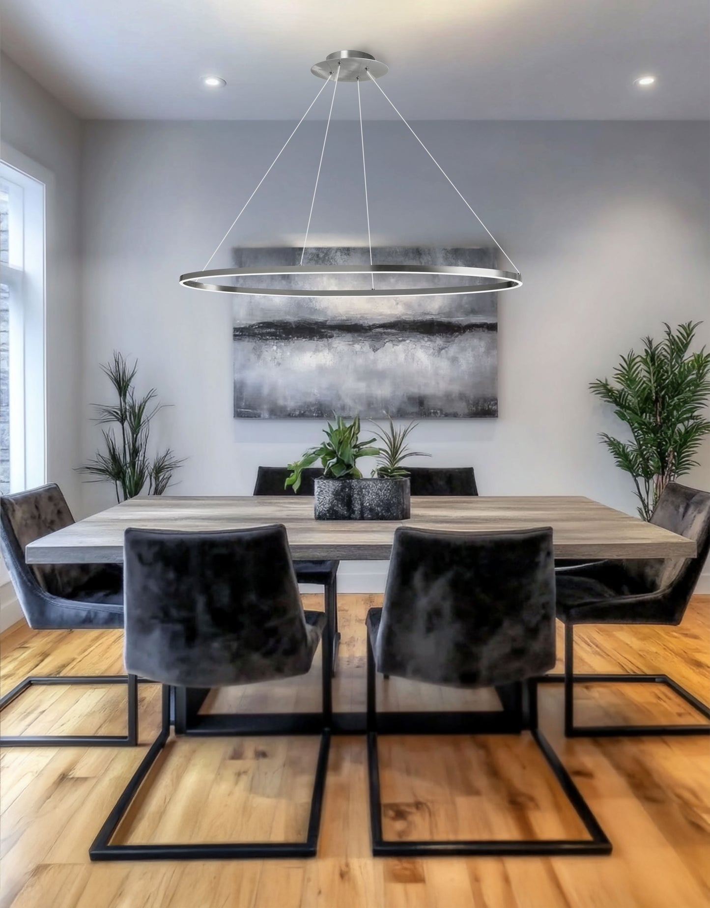 Dainolite 63W Horizontal Chandelier, Silver with White Acrylic Diffuser