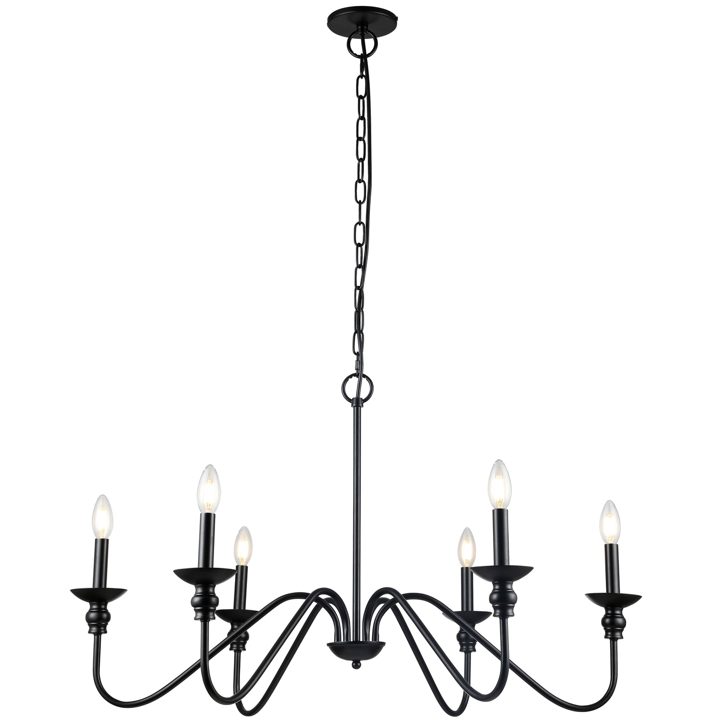 Dainolite CLA-366C-MB 6 Light Incandescent Chandelier, Matte Black