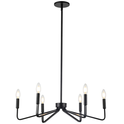 Dainolite 6 Light Incandescent Chandelier, Matte Black