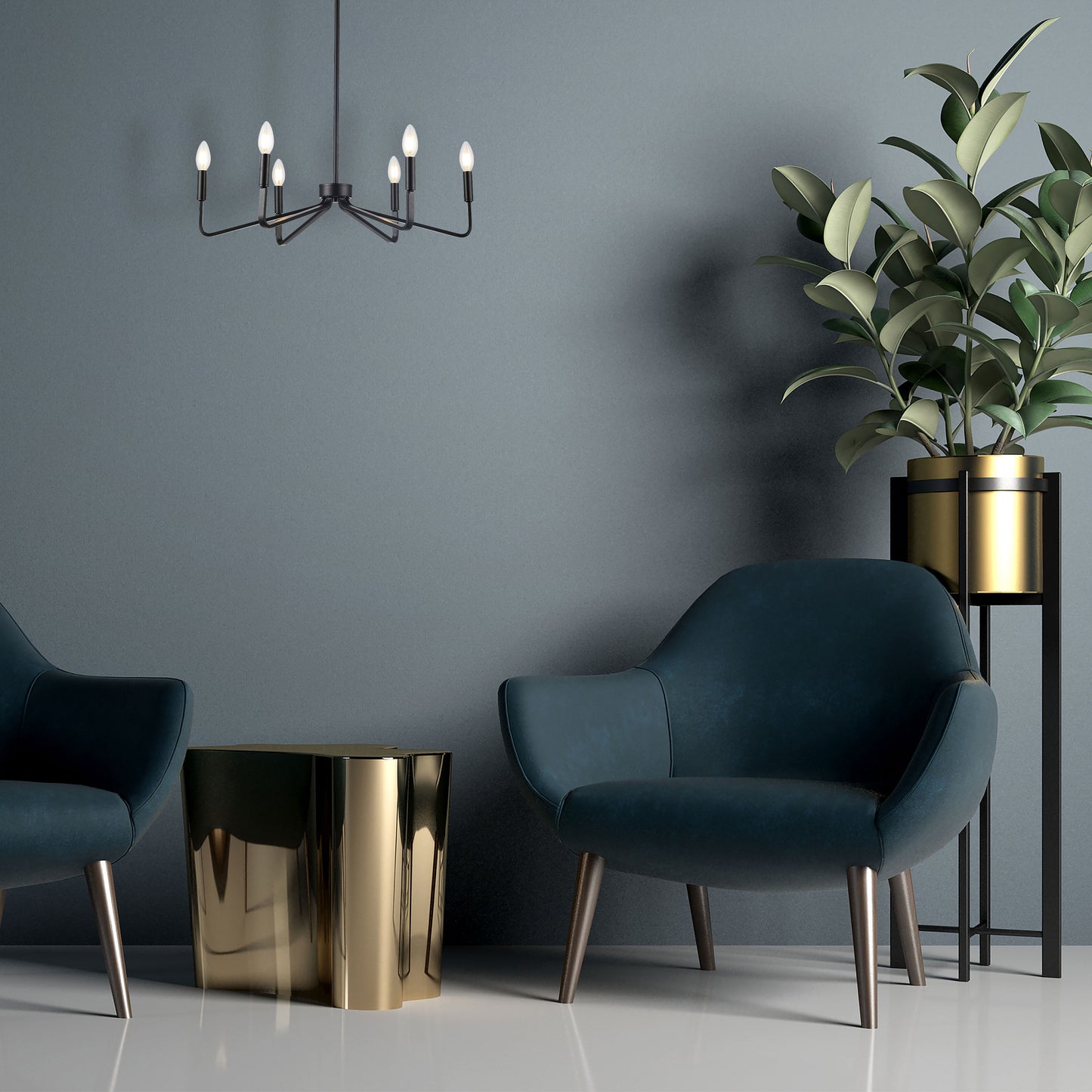 Dainolite 6 Light Incandescent Chandelier, Matte Black