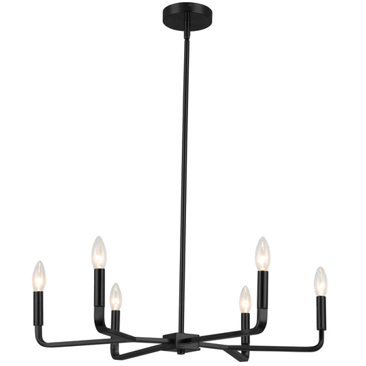Dainolite 6 Light Incandescent Chandelier, Matte Black