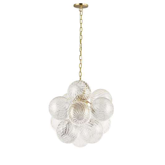 Dainolite 3 Light Aged Brass Pendant w/ Clear Spiral Glass