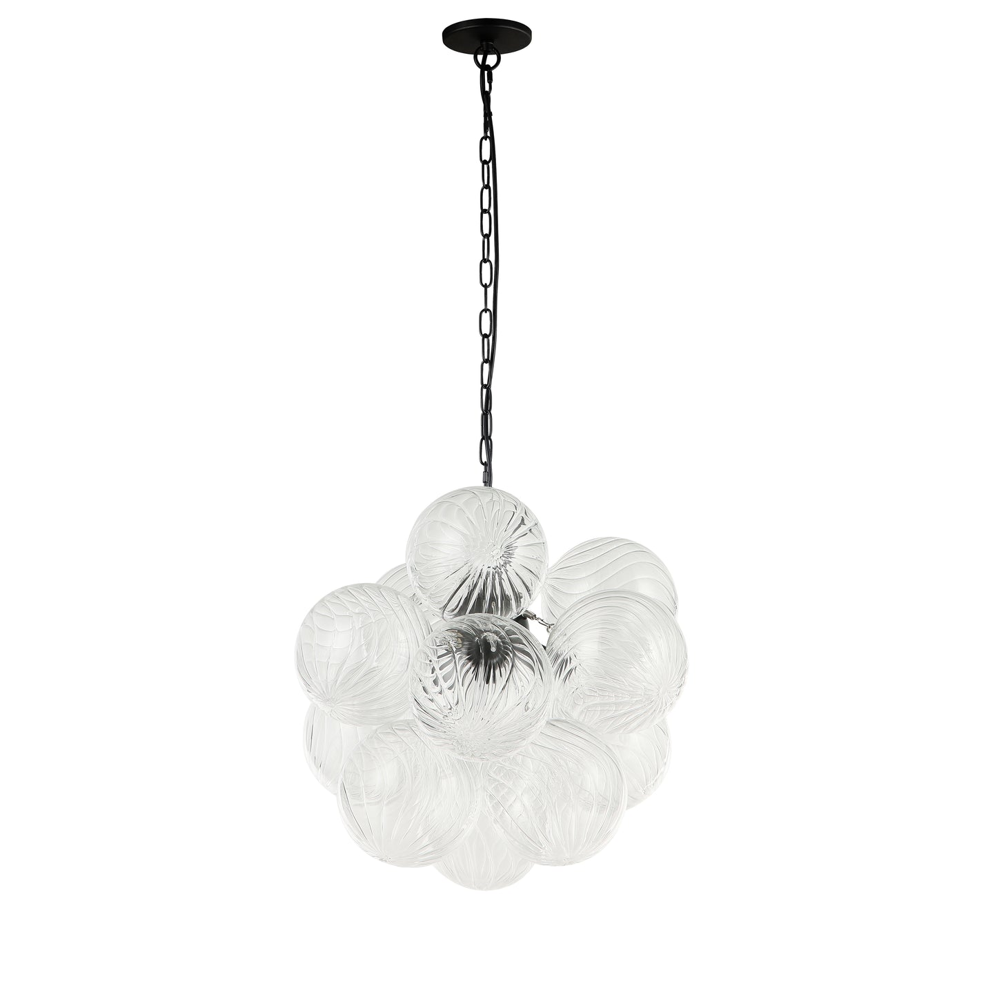Dainolite 3 Light Matte Black Pendant w/ Clear Spiral Glass