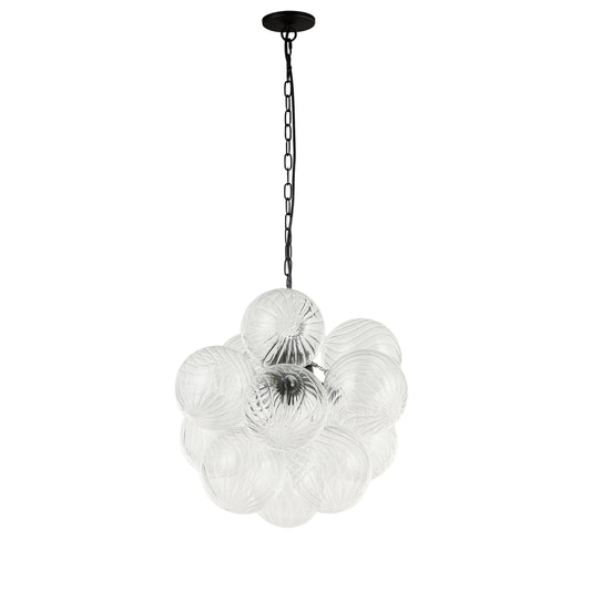 Dainolite 3 Light Matte Black Pendant w/ Clear Spiral Glass