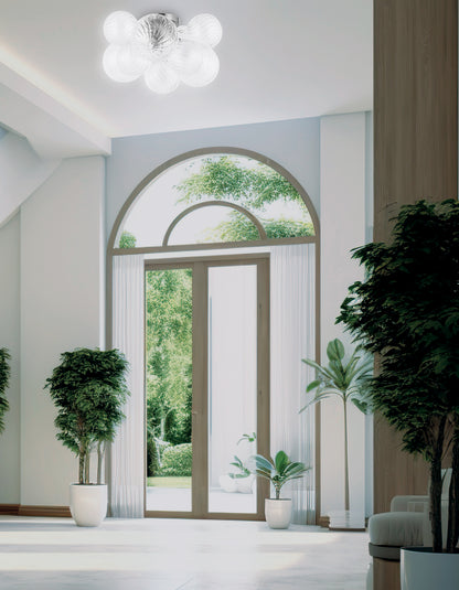 Dainolite 3 Light Halogen Flush Mount Polished Chrome with Clear Spiral Glass