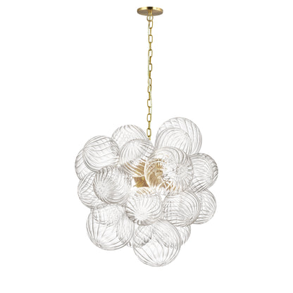 Dainolite 6 Light Halogen Pendant Aged Brass with Clear Spiral Glass