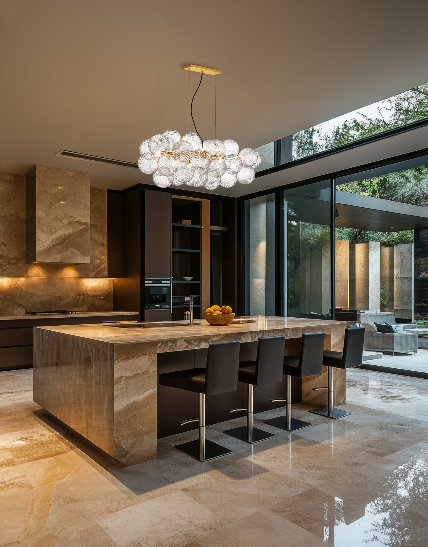 Dainolite 10 Light Halogen Horizontal Pendant Aged Brass with Clear Spiral Glass