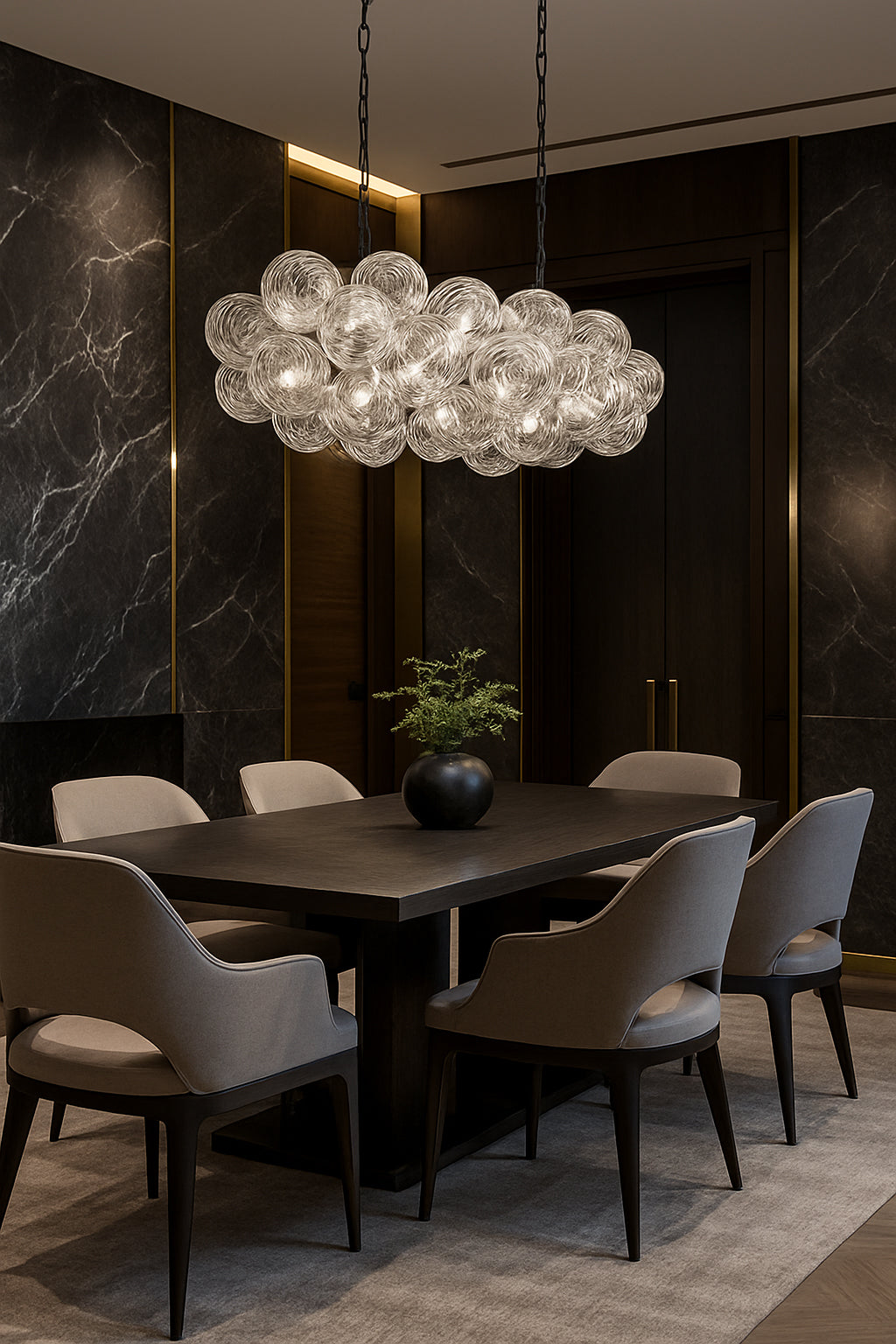 Dainolite 10 Light Halogen Horizontal Pendant Matte Black with Clear Spiral Glass