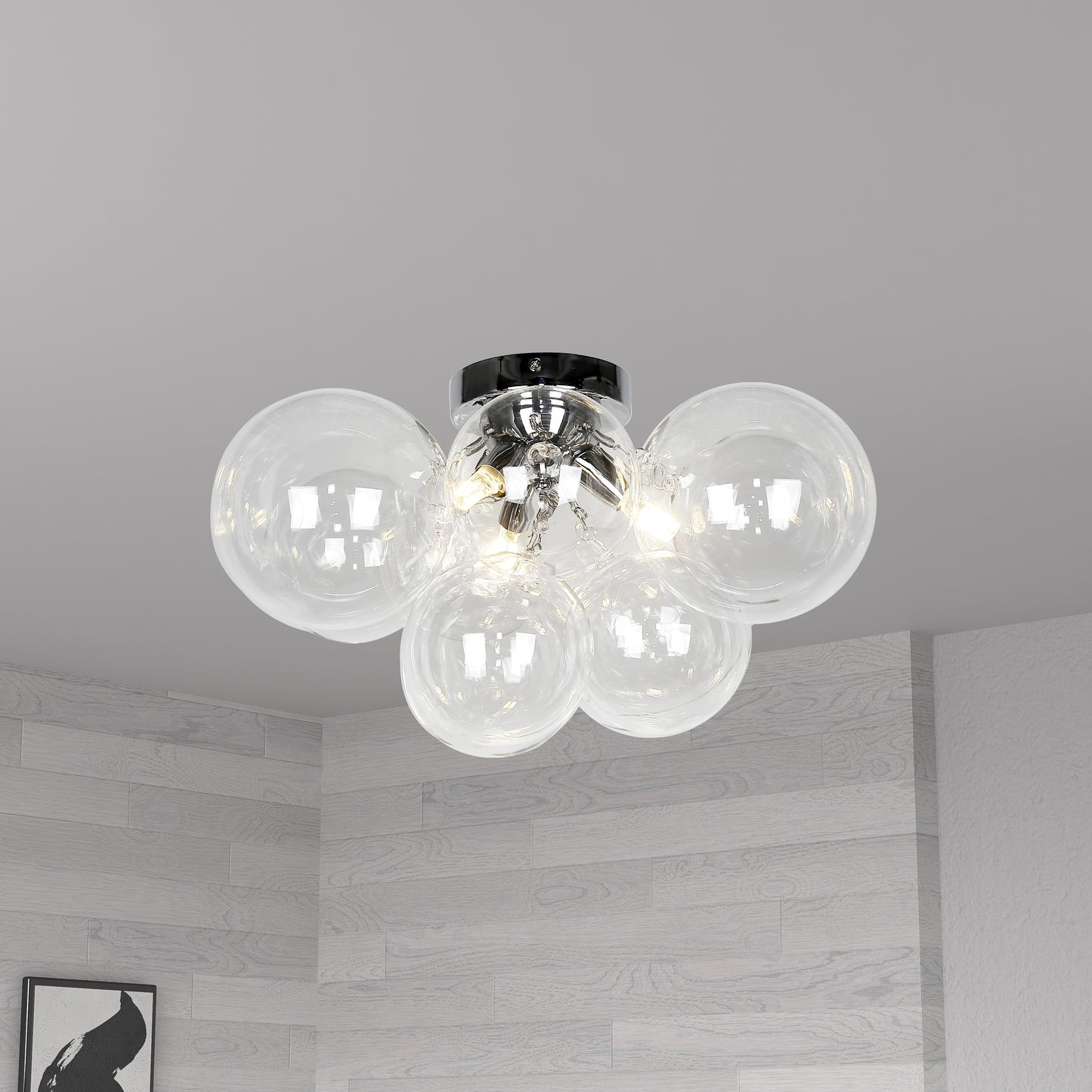 Dainolite 3 Light Halogen Flush Mount, Polished Chrome with Clear Glass