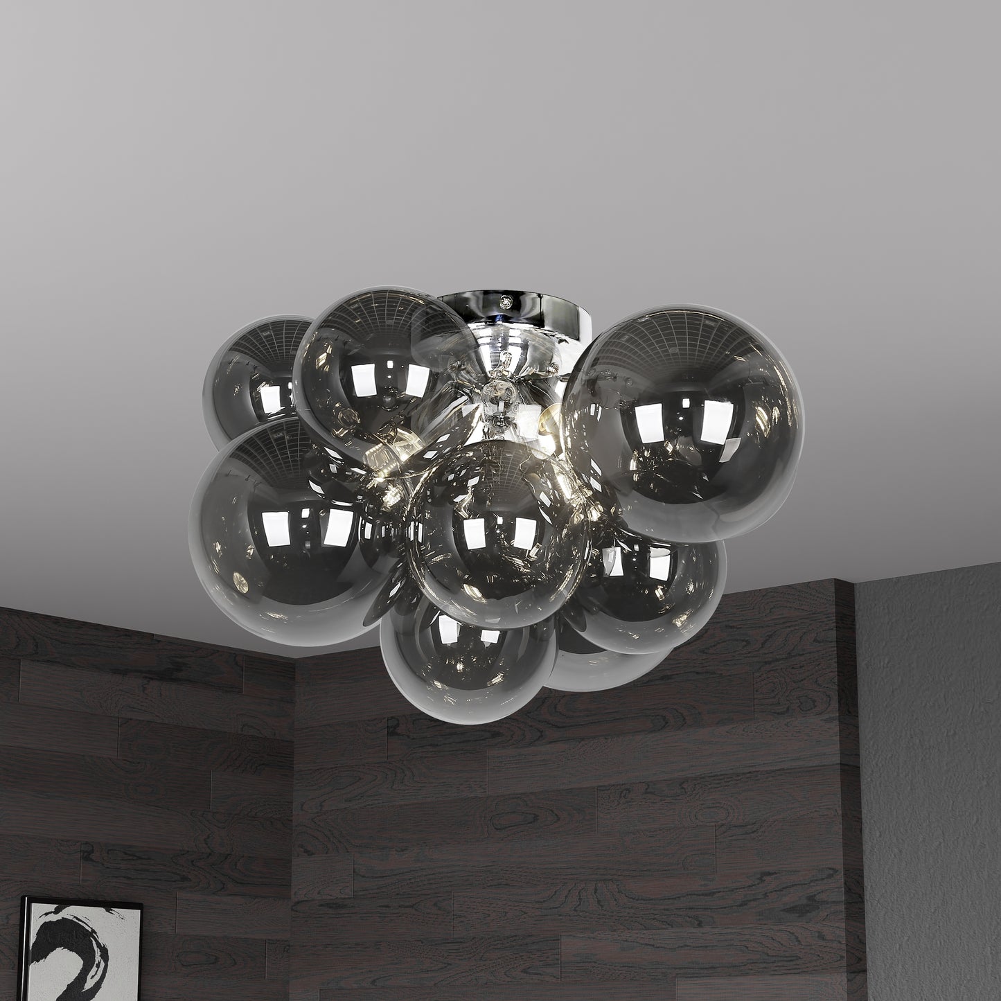 Dainolite 3 Light Halogen Flush Mount, Polished Chrome with Smoked Glass