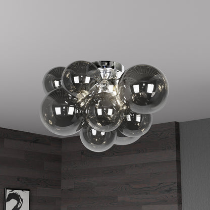 Dainolite 3 Light Halogen Flush Mount, Polished Chrome with Smoked Glass