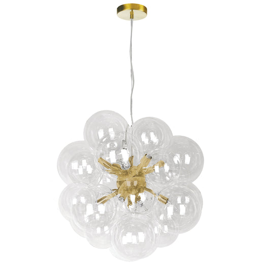 Dainolite 6 Light Halogen Pendant, Aged Brass with Clear Glass