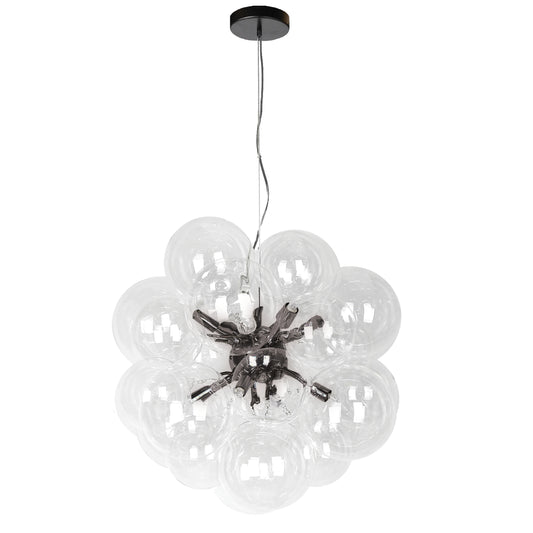 Dainolite 6 Light Halogen Pendant, Matte Black with Clear Glass