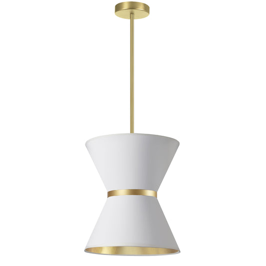 Dainolite 1 Light Incandescent Pendant, Aged Brass with Gold Ring White / Gold Shade