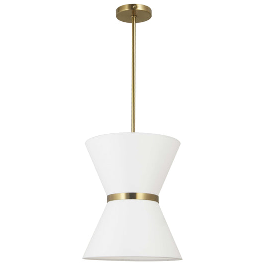 Dainolite 1 Light Incandescent Pendant, Aged Brass with Gold Ring White Shade