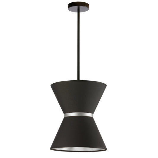 Dainolite 1 Light Incandescent Pendant, Matte Black with Silver Ring Black / Silver Shade