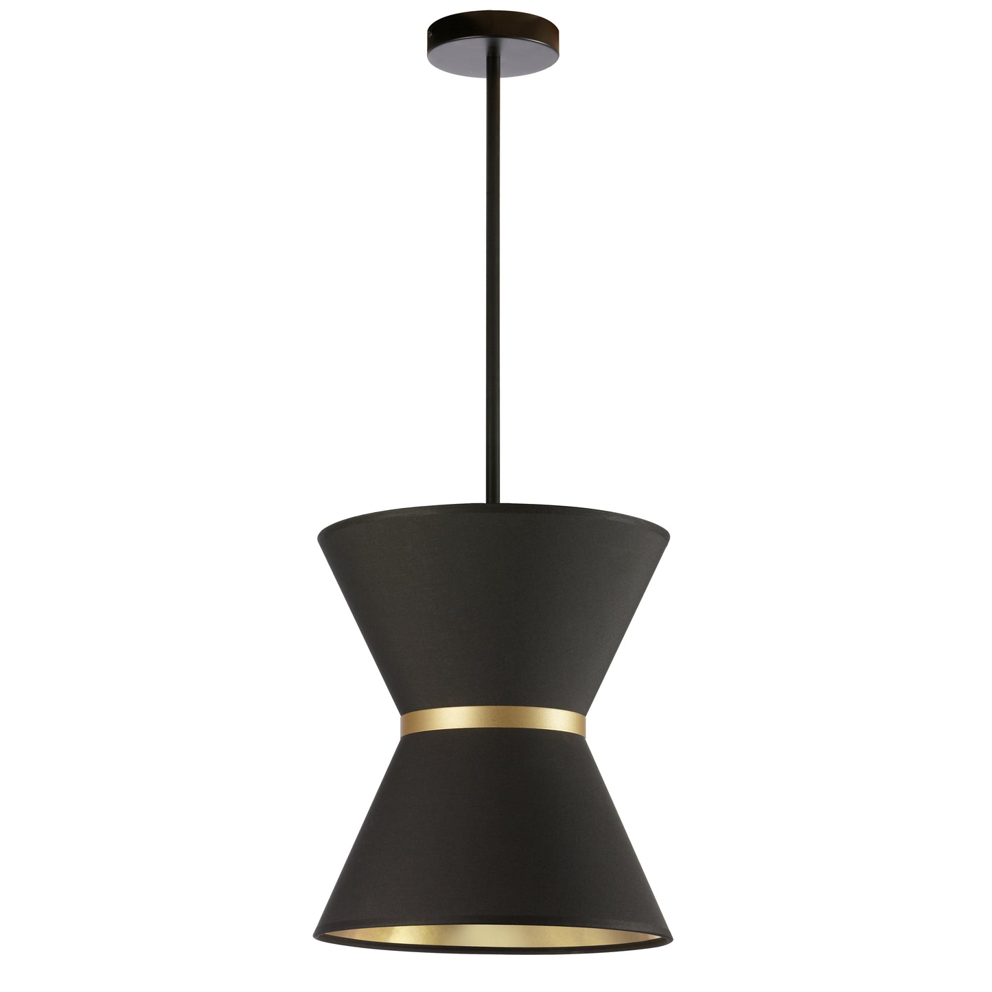 Dainolite 1 Light Incandescent Pendant, Matte Black with Gold Ring Black / Gold Shade