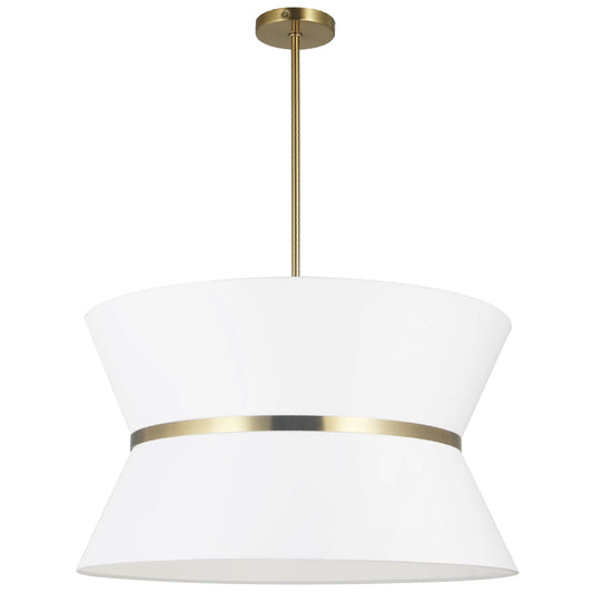 Dainolite CTN-244C-AGB-790 4 Light Incandescent Chandelier, Aged Brass with Gold Ring White Shade