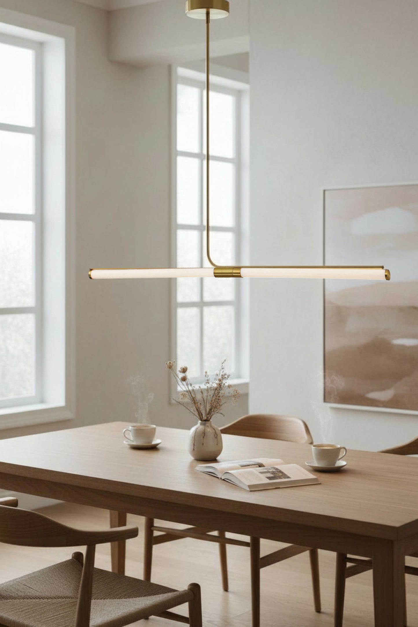 Dainolite 24W Horizontal Pendant, Aged Brass w/ White Acrylic Diffuser