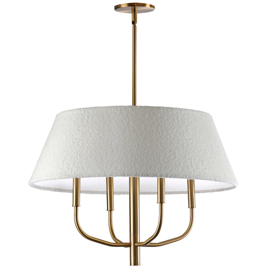 Dainolite 4 Light Incandescent Aged Brass Chandelier with Boucle Fabric Shade