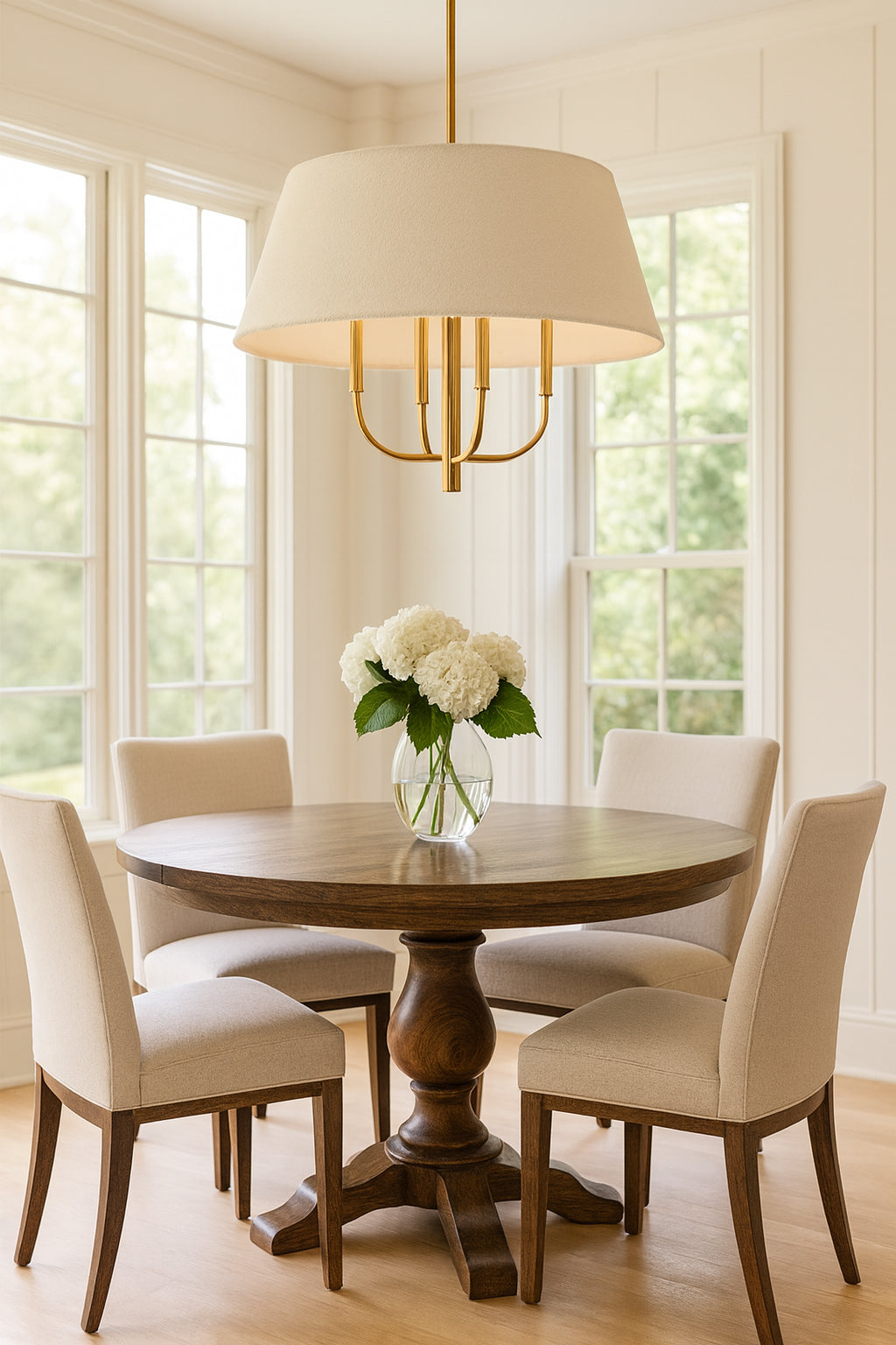 Dainolite 4 Light Incandescent Aged Brass Chandelier with Boucle Fabric Shade