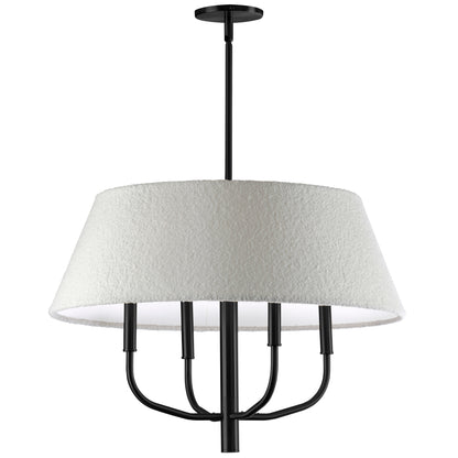 Dainolite 4 Light Incandescent Matte Black Chandelier with Boucle Fabric Shade