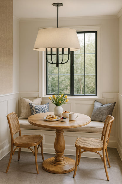 Dainolite 4 Light Incandescent Matte Black Chandelier with Boucle Fabric Shade