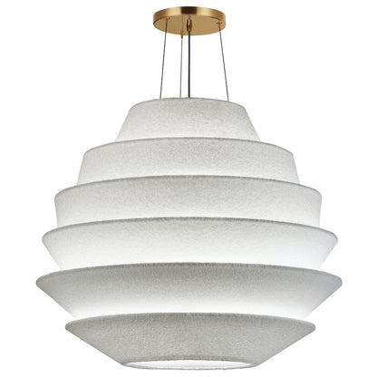Dainolite 9 Light Incandescent Aged Brass Pendant with White Boucle Fabric Shade
