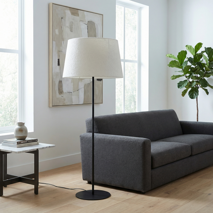 Dainolite 9 Light Incandescent Matte Black Floor Lamp with White Boucle Fabric Shade