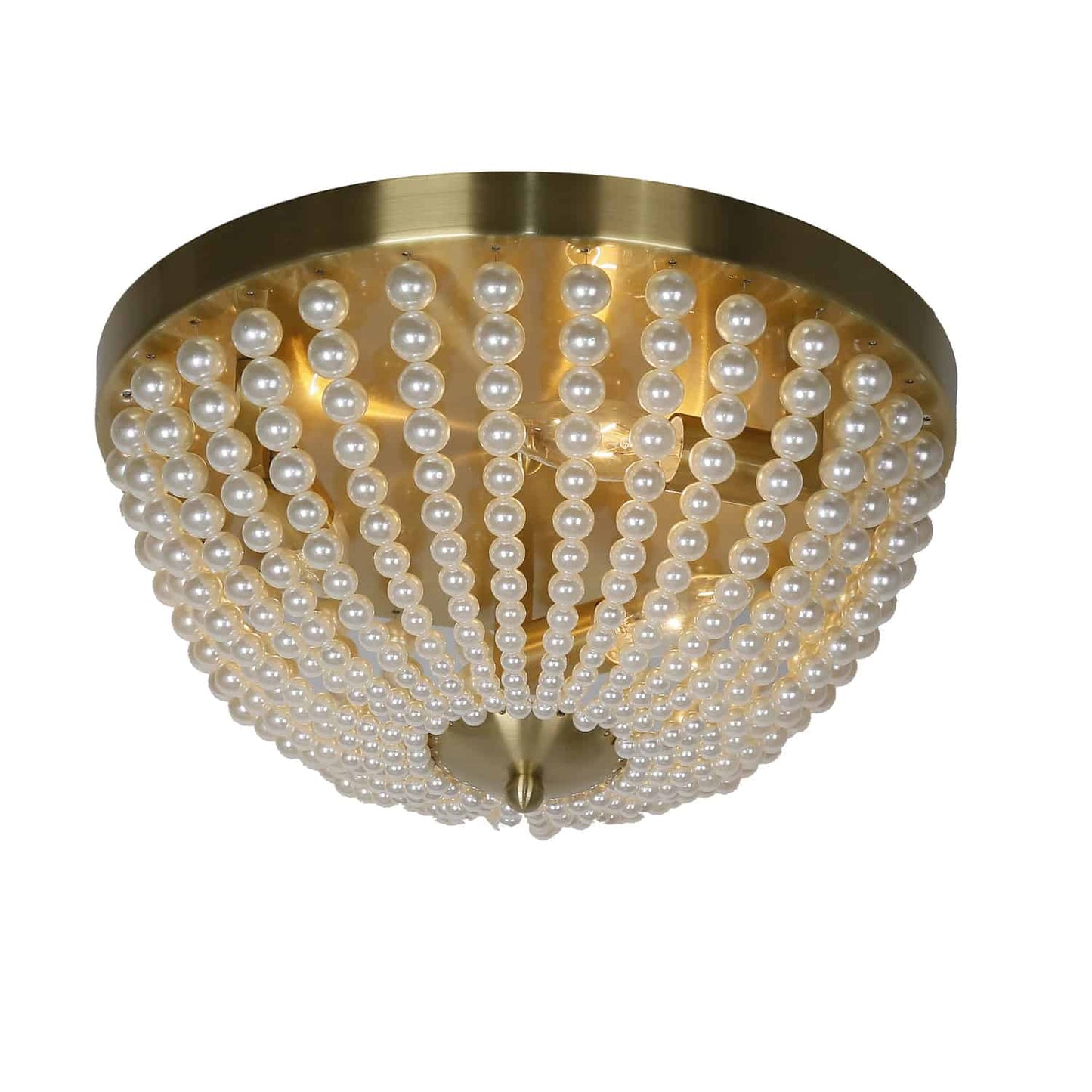 Dainolite DAW-143FH-AGB-WH 3 Light Incandescent Flush Mount Aged Brass Finish with Pearls