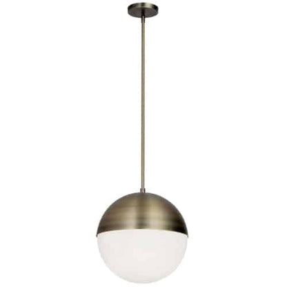 Dainolite 3 Light Halogen Pendant, Antique Brass Finish with White Glass