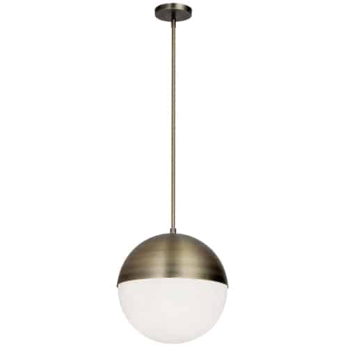 Dainolite 3 Light Halogen Pendant, Antique Brass Finish with White Glass