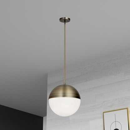 Dainolite 3 Light Halogen Pendant, Antique Brass Finish with White Glass