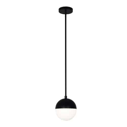 Dainolite DAY-71P-MB 1 Light Halogen Pendant, Matte Black Finish with White Glass