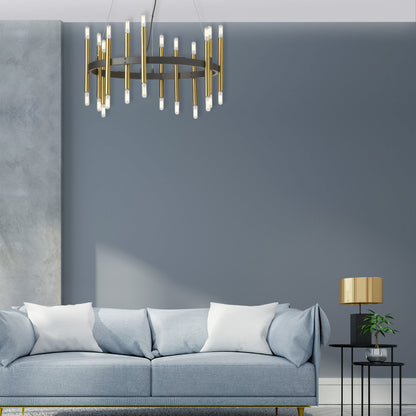 Dainolite 24 Light Incandescent Matte Black & Aged Brass Chandelier