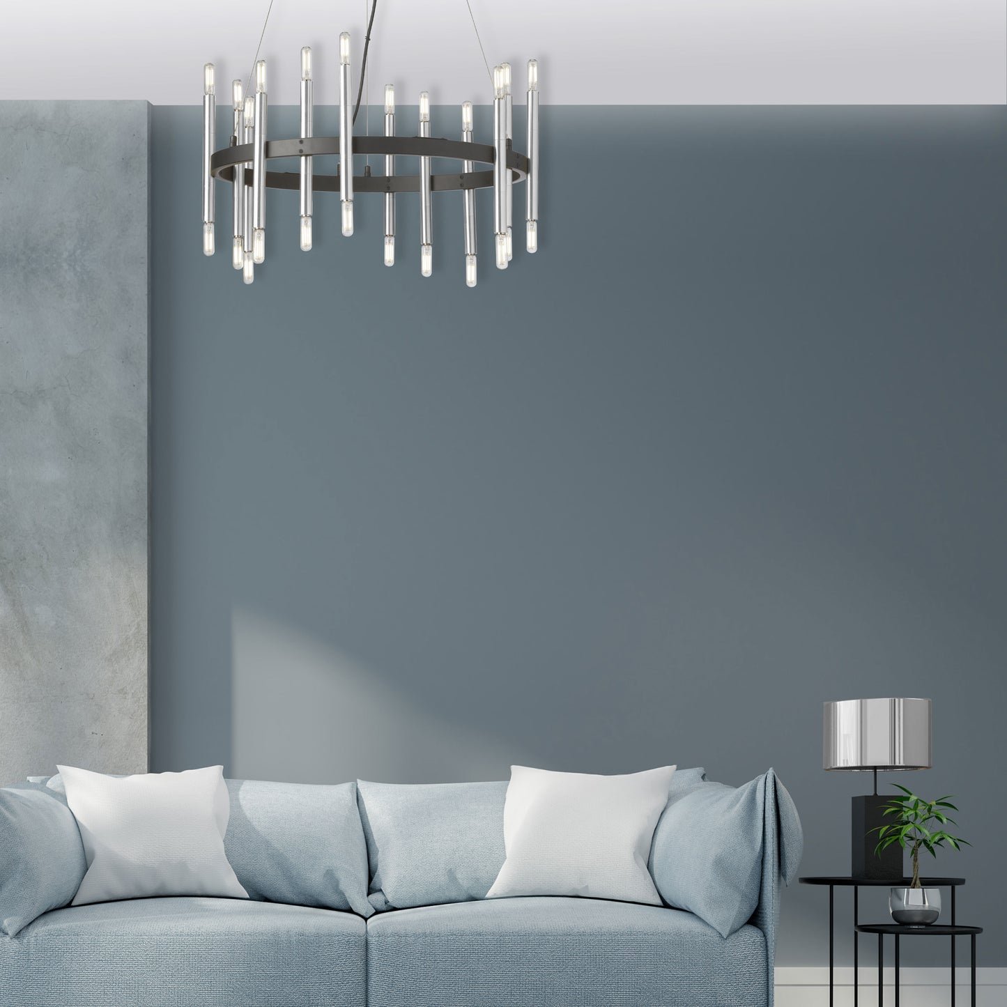 Dainolite 24 Light Incandescent Matte Black & Polished Chrome Chandelier