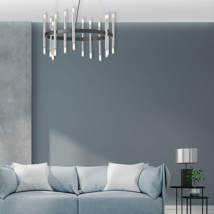 Dainolite 24 Light Incandescent Matte Black & Polished Chrome Chandelier