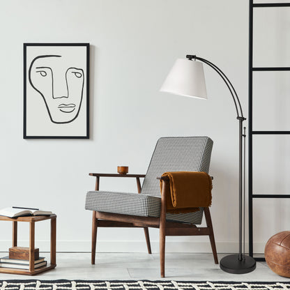 Dainolite 1 Light Incandescent Adjustable Floor Lamp, Matte Black with White Shade