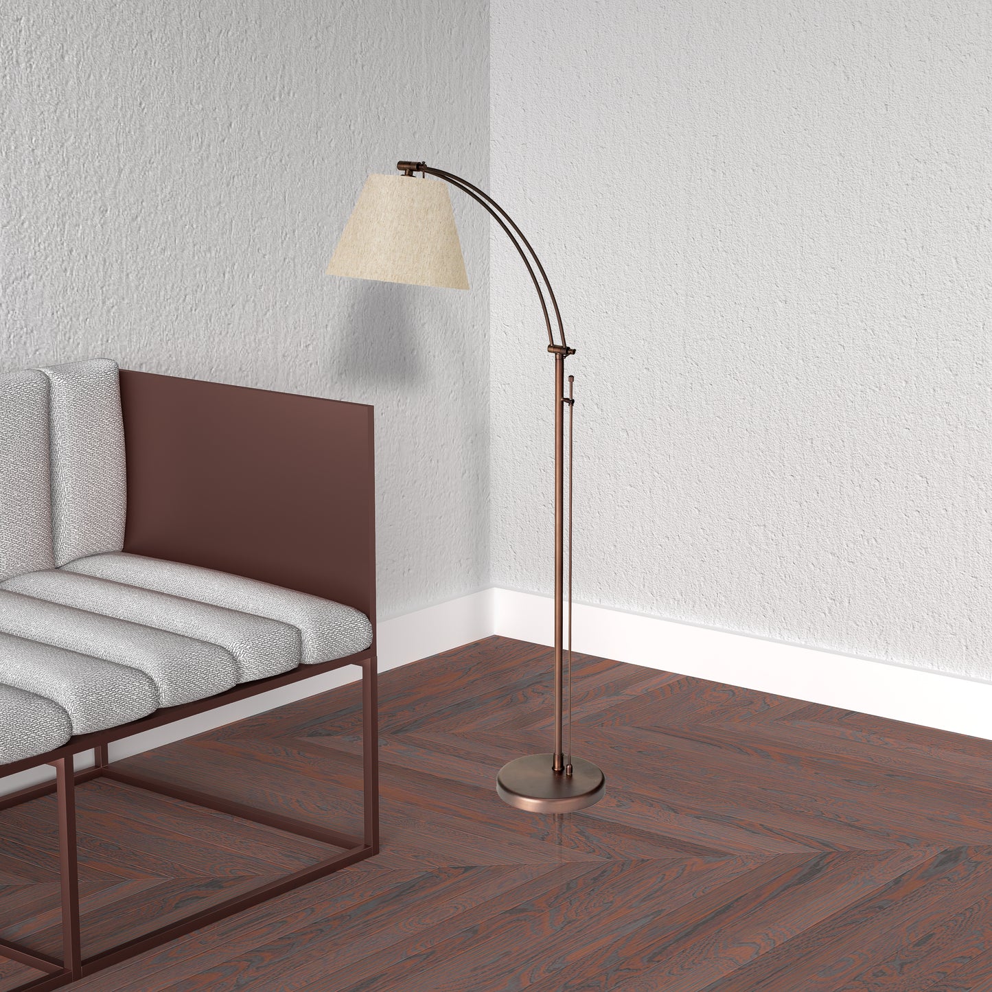 Dainolite Adjustable Floor Lamp, Oil Brushed Bronze, Flax Empire Shade, Rotary Dimmer Switch