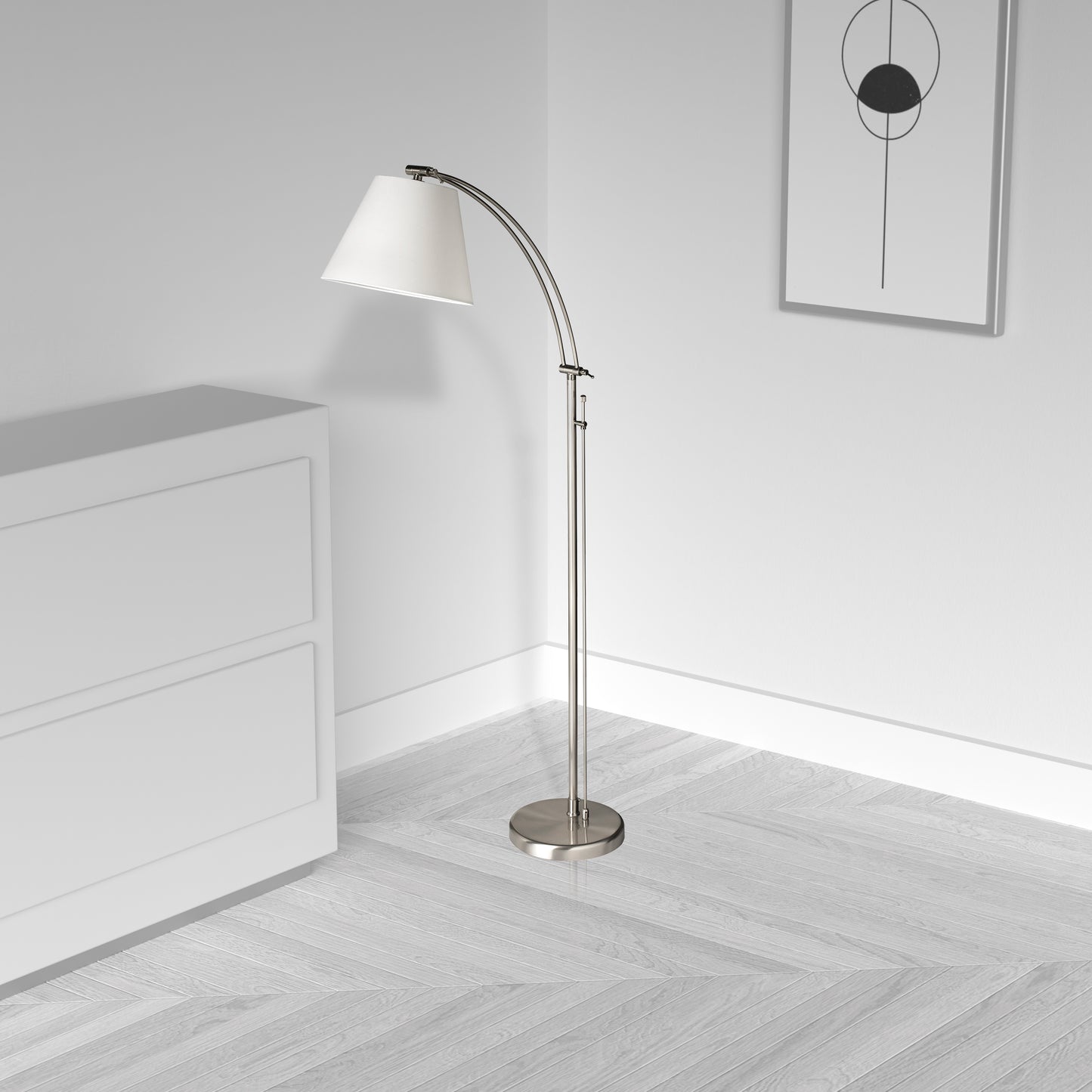 Dainolite Adjustable Floor Lamp, Satin Chrome, White Empire Shade, Rotary Dimmer Switch