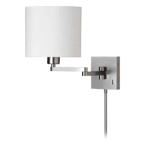 Dainolite DMWL7713-SC 1 Light Cast Metal Swing Arm Lamp Satin Chrome White Drum Shade 790