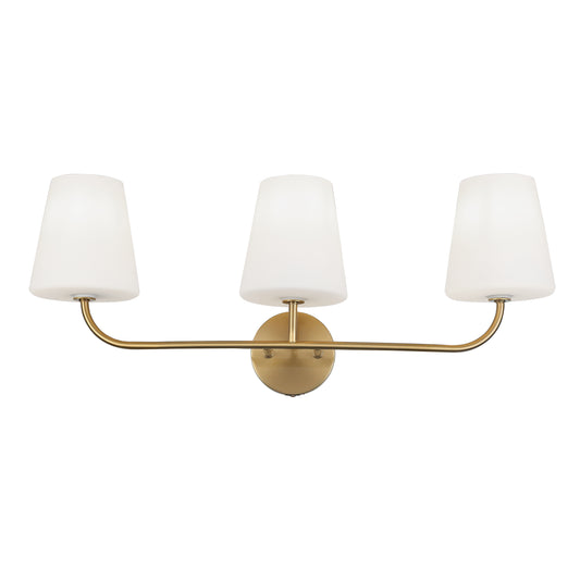 Dainolite 3 Light Incandescent Vanity Aged Brass with White Opal Glass