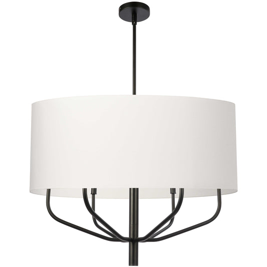 Dainolite 6 Light Incandescent Pendant, Matte Black w/ White Fabric Shade