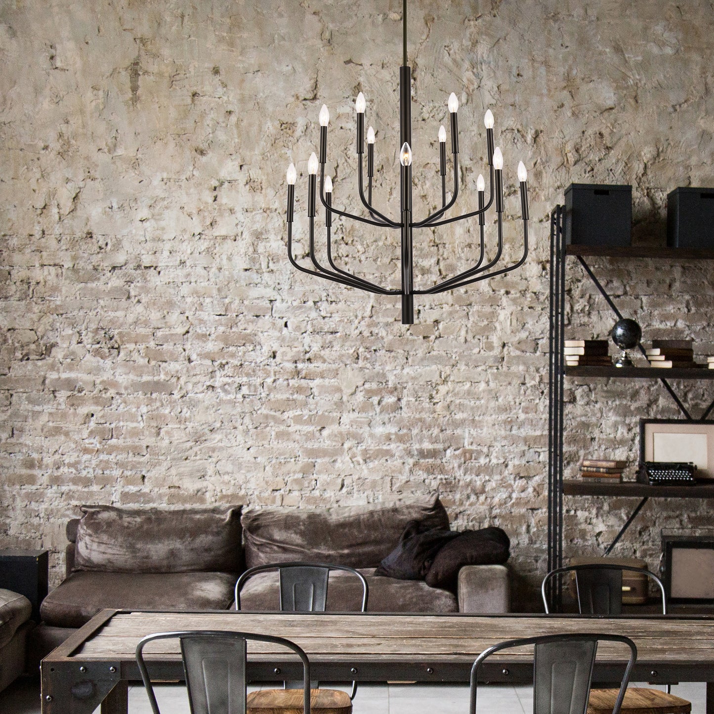 Dainolite 14 Light Incandescent Matte Black Chandelier