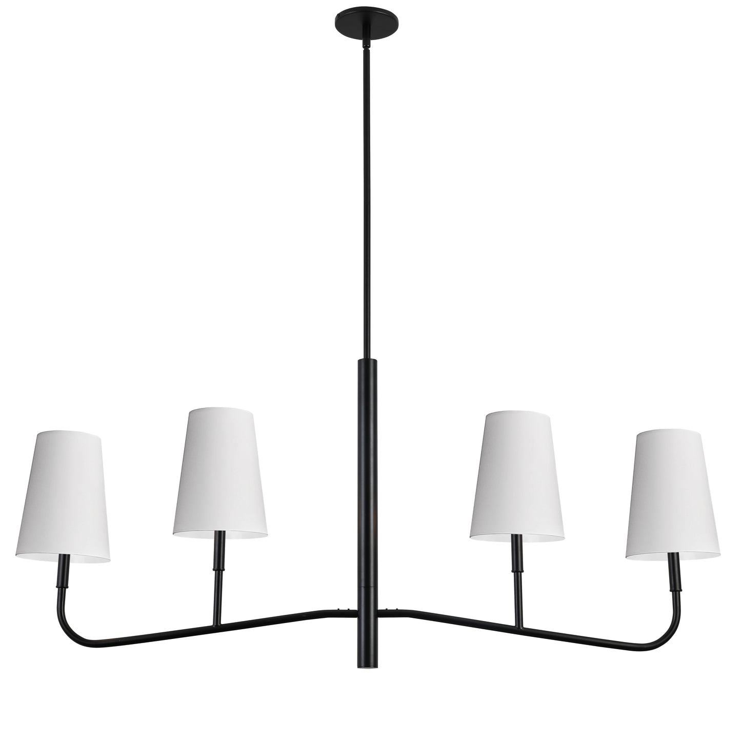 Dainolite 4 Light Incandescent Horizontal Chandelier Matte Black with White Shades