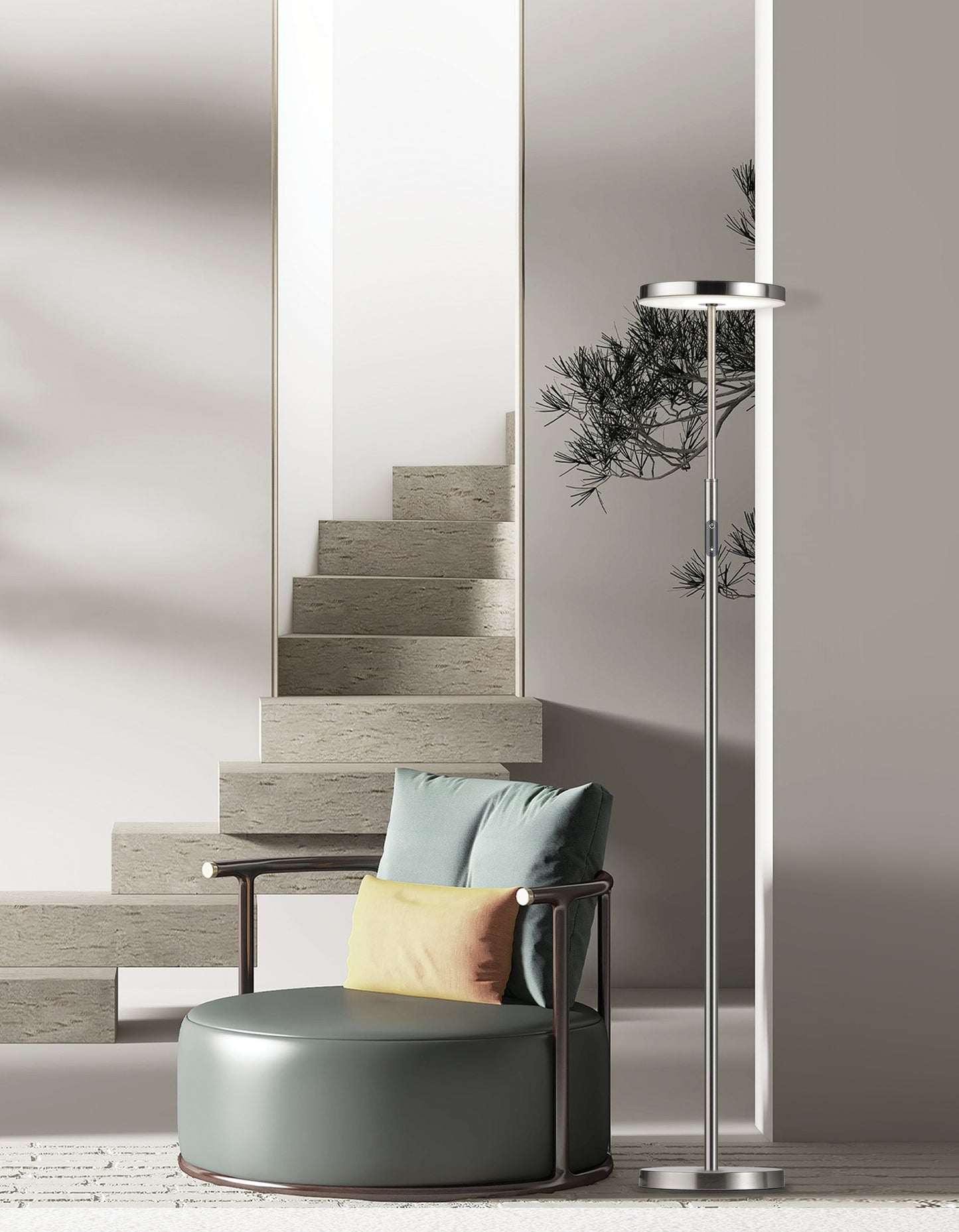 Dainolite 30W Floor Lamp Satin Nickel with White Acrylic Diffuser
