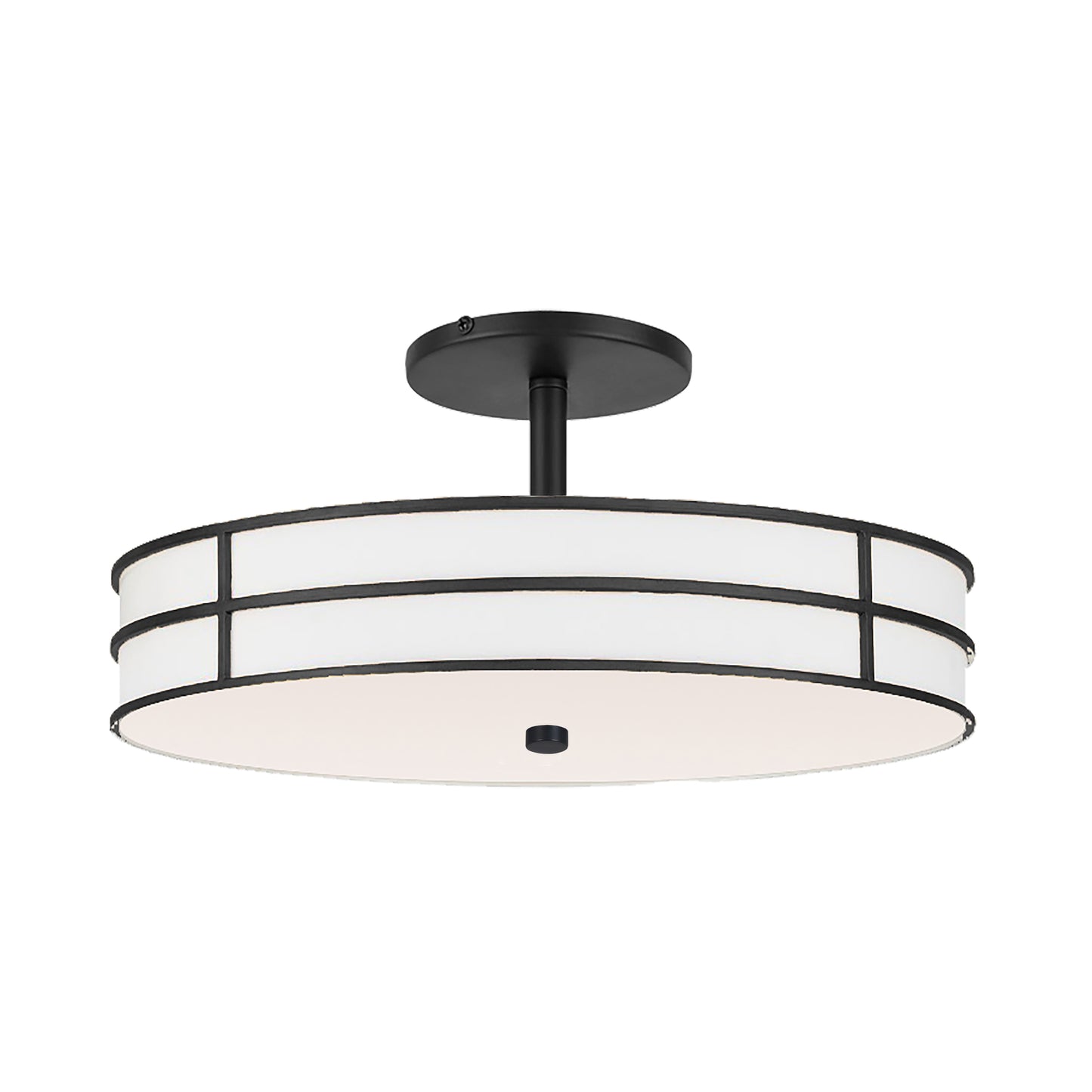 Dainolite 2 Light Semi-Flush in Matte Black w/ White Fabric Shade