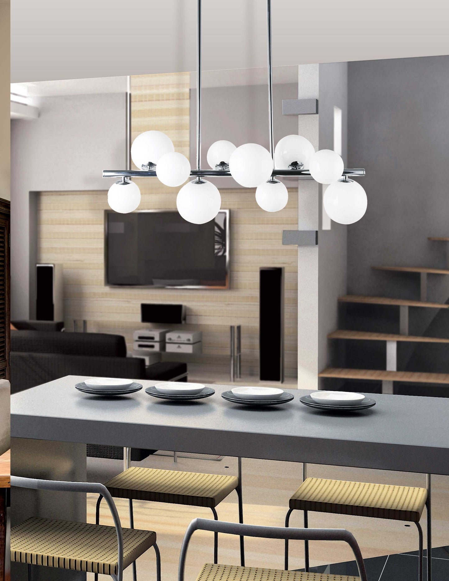 Dainolite 10 Light Horizontal Pendant, Polished Chrome Finish