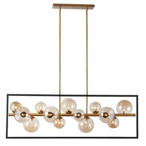 Dainolite GLA-4213HP-MB-VB 13 Light Pendant, Matte Black / Vintage Bronze Finish, Champagne Glass