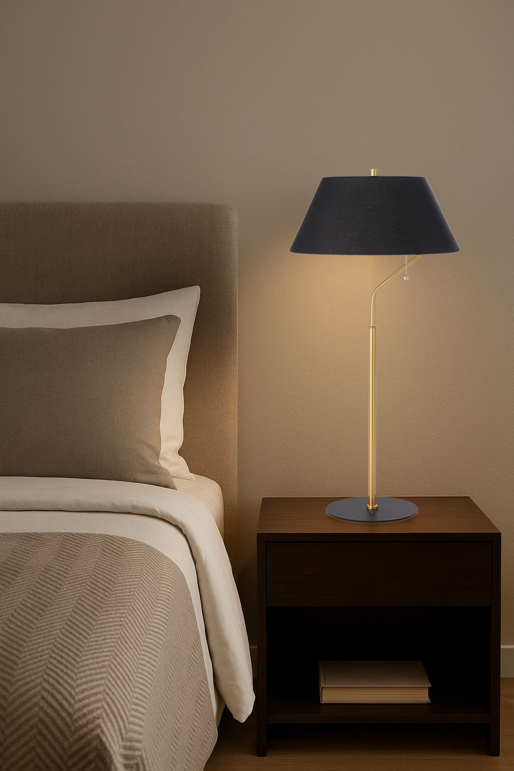Dainolite 1 Light Aged Brass and Matte Black Table Lamp with Black Shade